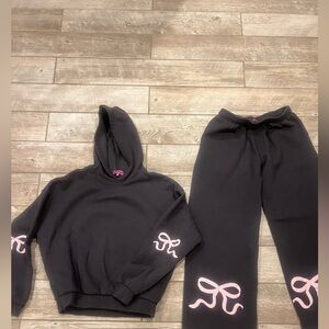 Edikted Hoodie & Joggers Set with Pink Ribbon